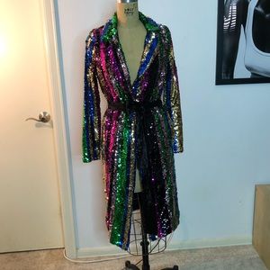 Sequin trench coat multi-color